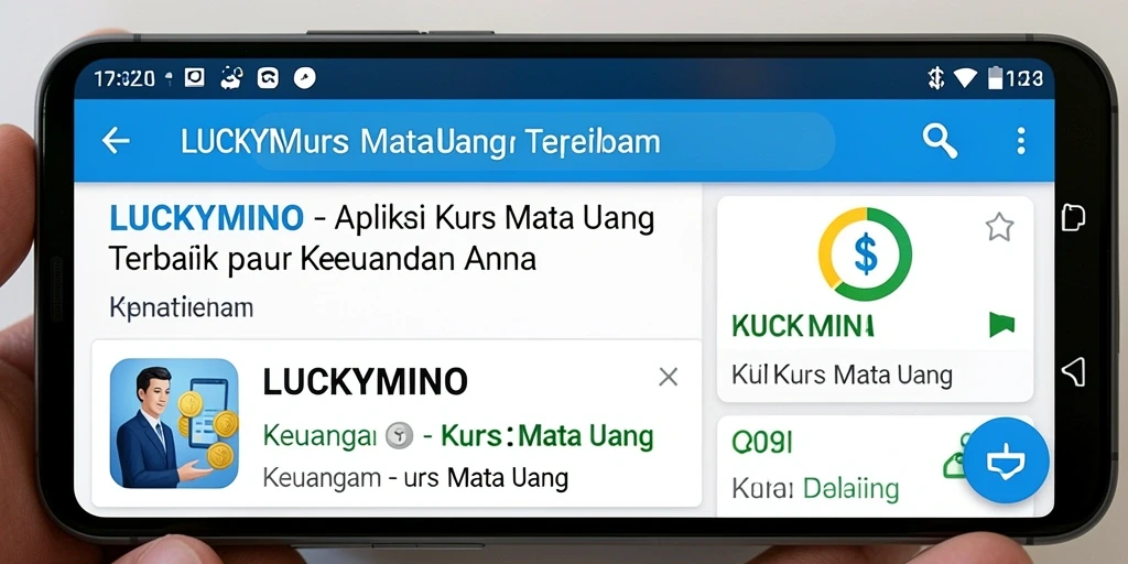 Tampilan antarmuka utama LUCKYMINO dengan fitur Kurs Mata Uang.