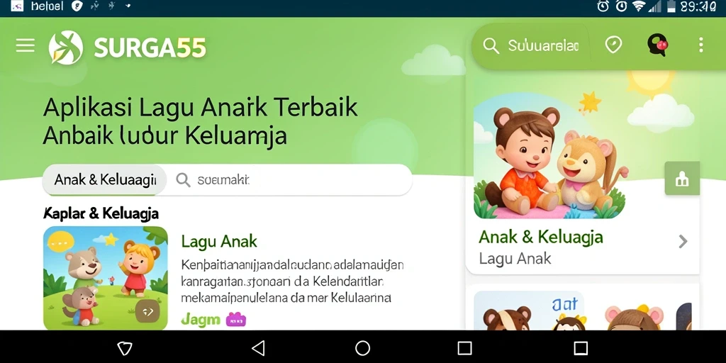Screenshot tampilan antarmuka aplikasi Lagu Anak SURGA55.